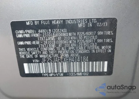 2014 Subaru Forester 2.5I Premium z USA, uszkodzony, nr VIN JF2SJAECXEH414184